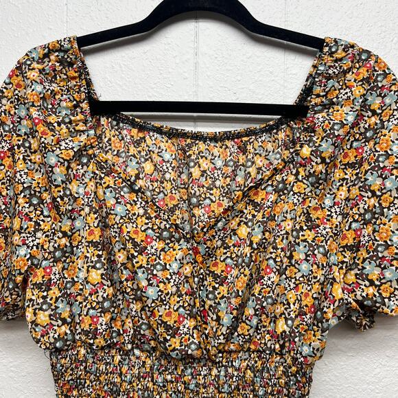 Emery Rose Floral Bohemian Cottagecore Puff Sleeve Lightweight Top Womens Small - Picture 2 of 11